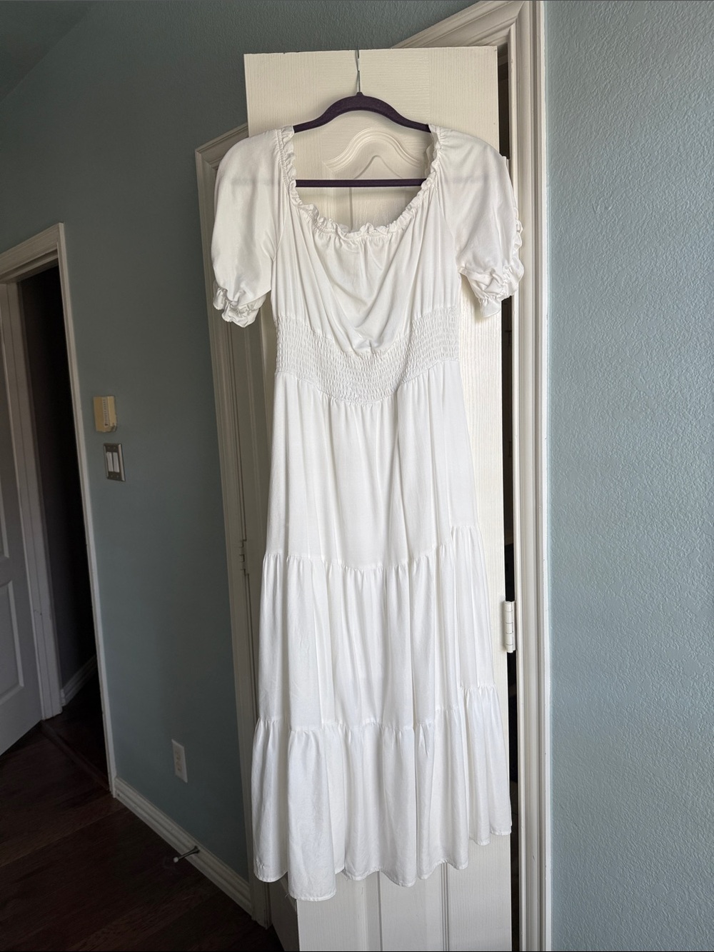 SHEIN White Puff-Sleeve Smocked Maxi Dress XL
